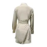 Women Turndown Collar Long Sleeve Solid Dress