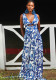 Women Trendy Casual Backless Blue and White Printed Fairy Dress V-neck Strap Dress
