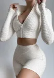 Women Casual Long Sleeve Top and Shorts Sports Running Fitness Two Piece Set