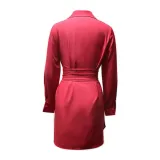 Women Turndown Collar Long Sleeve Solid Dress