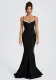 Women suspender v-neck studded diamond split chain tassel fishtail bandage dress