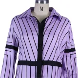 Women Spring Turndown Collar Long Sleeve Striped Dress