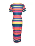 Women Elegant Casual striped short-sleeved Top skirt Two Piece Set