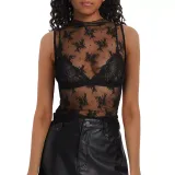 Women See-Through Lace sleeveless Top Mesh T-shirt