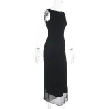 Women Spring Summer Sexy Backless Slit Sleeveless Dress