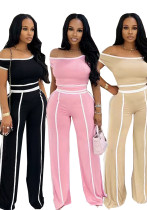 Women Summer Casual Off Shoulder Top and Long Pants Two Piece Set
