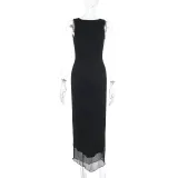 Women Spring Summer Sexy Backless Slit Sleeveless Dress