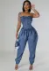Women Strapless Stretch Denim Jumpsuit