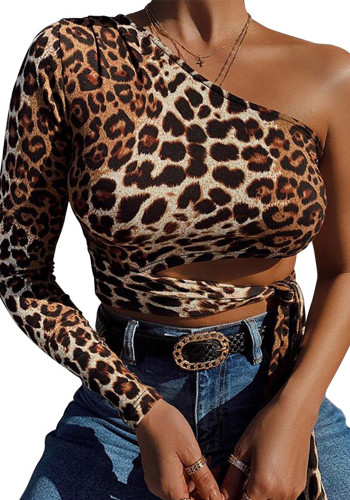 Women Sexy Lace-up One Shoulder T-shirt Crop Top