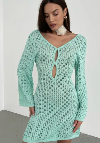Women beach dress Solid sexy Backless Knitting hollow dress