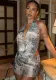 Women Halter Neck V-neck Backless Sleeveless Top Print Bodycon SkirtTwo Piece Set