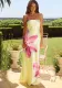 Women Strapless Hollow Backless Flower Print Dress
