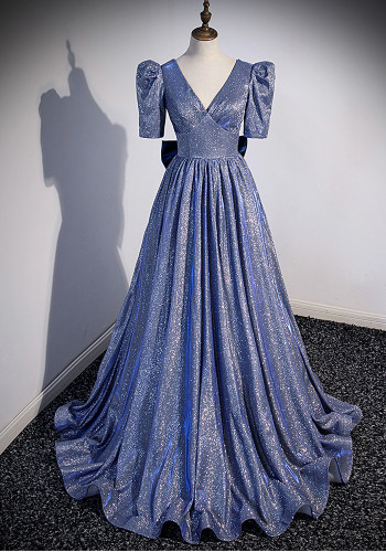 Women V-neck starry sky gradient blue evening dress（Processing time need 3-6 days）