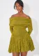 Women Spring Off Shoulder Long Sleeve Sexy Turndown Collar Dress