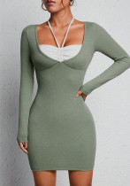 Women sexy square neck long-sleeved lace Bodycon dress