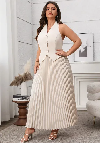 Women Spring and Summer Sleeveless V-neck Vest and Skirt Two Piece Set