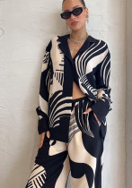 Women summer printed shirt top and trousers two piece set