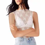 Women See-Through Lace sleeveless Top Mesh T-shirt