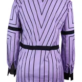 Women Spring Turndown Collar Long Sleeve Striped Dress