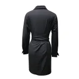 Women Turndown Collar Long Sleeve Solid Dress