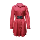 Women Turndown Collar Long Sleeve Solid Dress