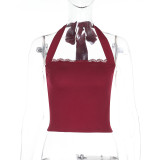 Women Sexy Lace Halter Neck Strap Top