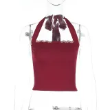 Women Sexy Lace Halter Neck Strap Top