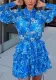 Women Printed Long Sleeve Shirt and SkirtTwo Piece Set