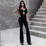 Spring Summer Tight-Fitting High-Waist Flared Jumpsuit For Women