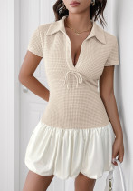 Summer Women's Turndown Collar Textured Mini Dress