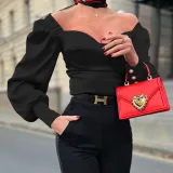 Women's Solid Color Chic Sexy Off-Shoulder Long Sleeve Satin Top