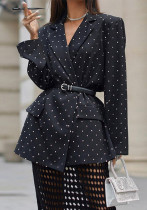 Spring Women's Fashion Chic Polka Dot Turndown Collar Long Sleeve Blazer