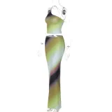 Women's Summer Gradient One-Shoulder Low-Back Top Casual Slim Long Skirt Set