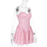 Women Spring Summer Strap Sexy Backless Floral Dress
