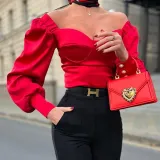 Women's Solid Color Chic Sexy Off-Shoulder Long Sleeve Satin Top