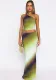 Women's Summer Gradient One-Shoulder Low-Back Top Casual Slim Long Skirt Set