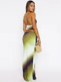 Women's Summer Gradient One-Shoulder Low-Back Top Casual Slim Long Skirt Set