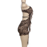 Spring Summer Print Low-Cut Lace-Up Tight-Fitting Jumpsuit For Women