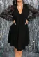 Summer Women V Neck Patchwork Hollow lace long sleeve dress