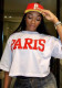 Women American straight shoulder short-sleeved T-shirt summer half-sleeved top