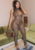 Women Leopard Stetchy Sleeveless Jumpsuit
