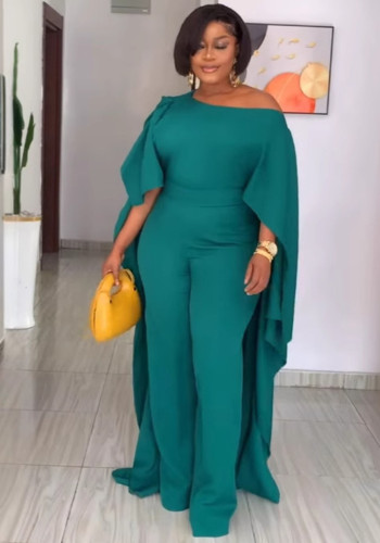 Women Solid Slash Shoulder Wide Leg Jumpsuit