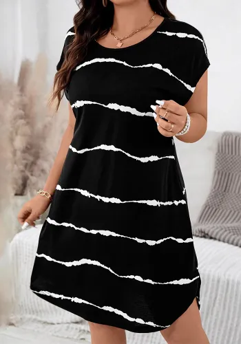 Plus Size Women Round Neck Striped Dress