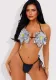 Women sequin white floral halter neck lace-up sexy Swimwear  two pieces