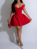 Women Sexy Puffy V-Neck Party Dress