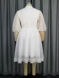 Plus Size Women Half-High Neck Lantern Sleeve Dress