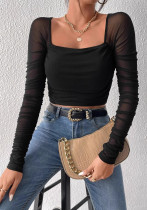 Women summer mesh long sleeve croptop