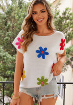 Summer Floral Round Neck Knit Tank Top