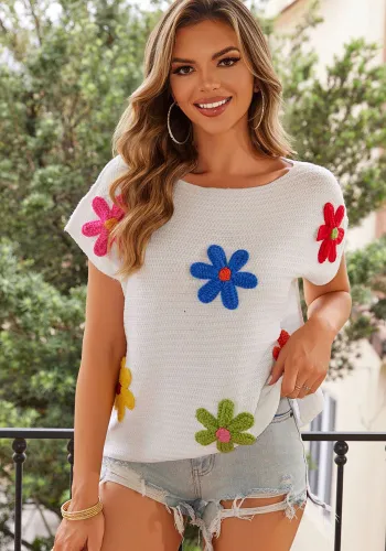 Summer Floral Round Neck Knit Tank Top