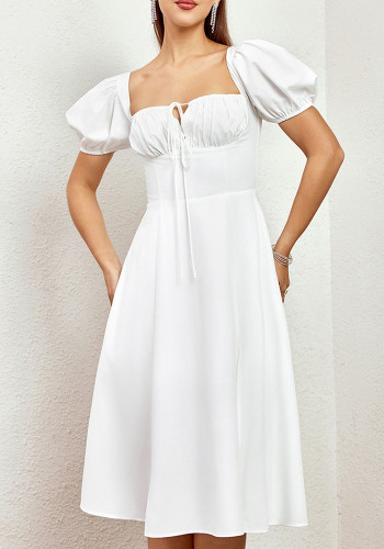 Low Back Lace Up Square Neck Off Shoulder Midi Dress